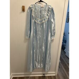 Vintage Ilise Stevens Victorian Ivory Blue Satin Lace Nightgown Grannycore Small